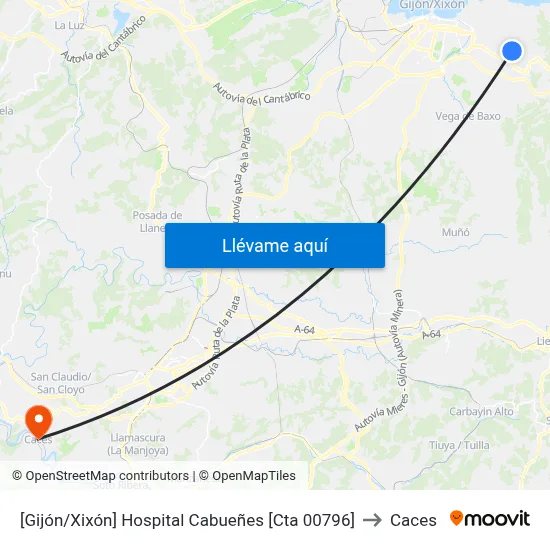 [Gijón/Xixón]  Hospital Cabueñes [Cta 00796] to Caces map