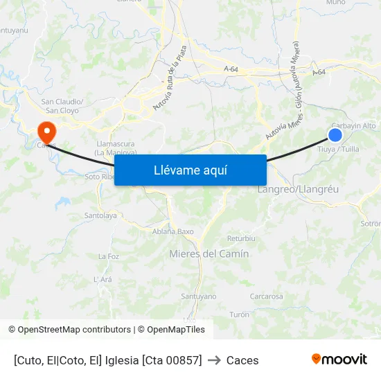 [Cuto, El|Coto, El]  Iglesia [Cta 00857] to Caces map