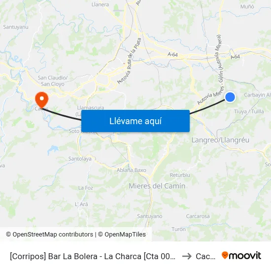 [Corripos]  Bar La Bolera - La Charca [Cta 00874] to Caces map