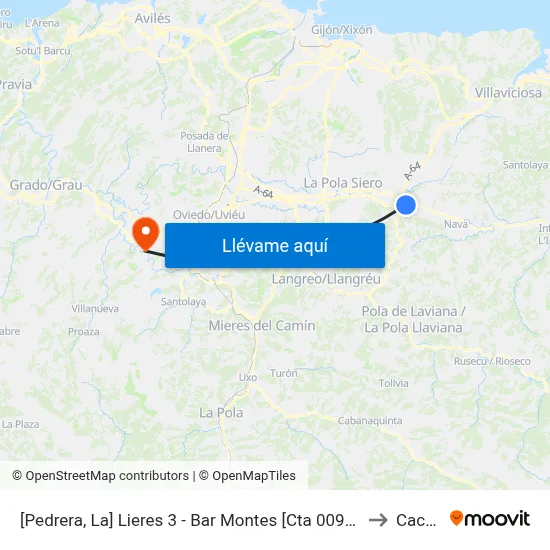 [Pedrera, La]  Lieres 3 - Bar Montes [Cta 00995] to Caces map