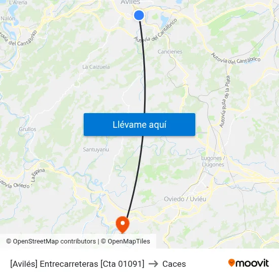 [Avilés]  Entrecarreteras [Cta 01091] to Caces map