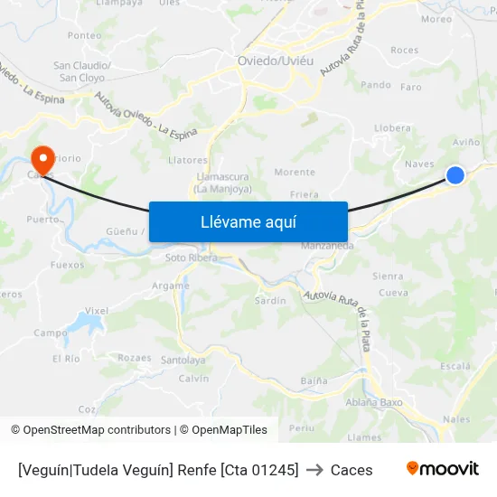 [Veguín|Tudela Veguín]  Renfe [Cta 01245] to Caces map