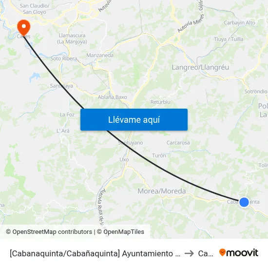 [Cabanaquinta/Cabañaquinta]  Ayuntamiento Aller [Cta 01342] to Caces map