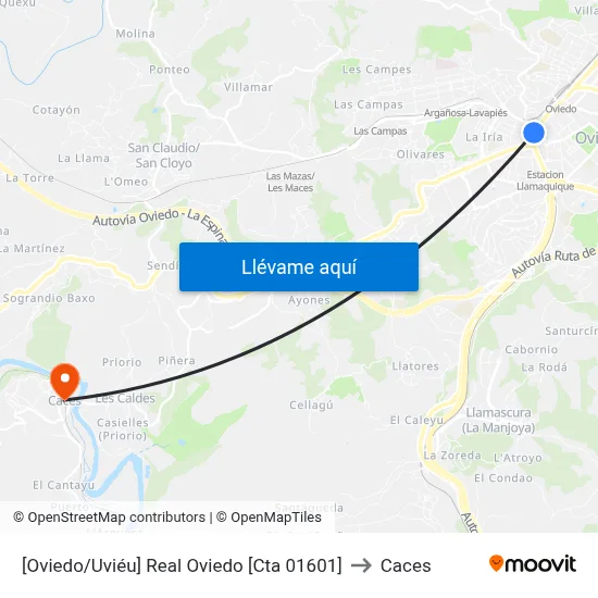 [Oviedo/Uviéu]  Real Oviedo [Cta 01601] to Caces map