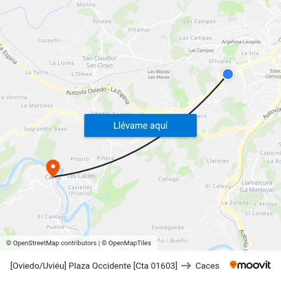 [Oviedo/Uviéu]  Plaza Occidente [Cta 01603] to Caces map