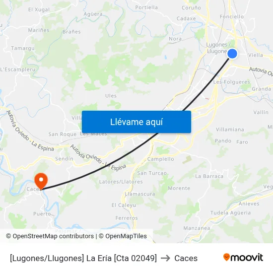 [Lugones/Llugones]  La Ería [Cta 02049] to Caces map