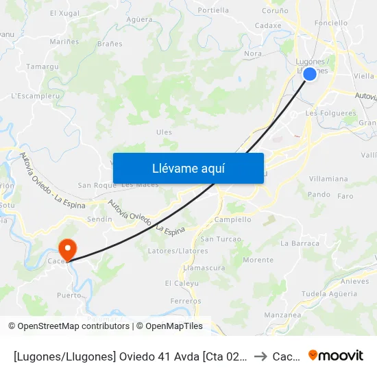[Lugones/Llugones]  Oviedo 41 Avda [Cta 02051] to Caces map