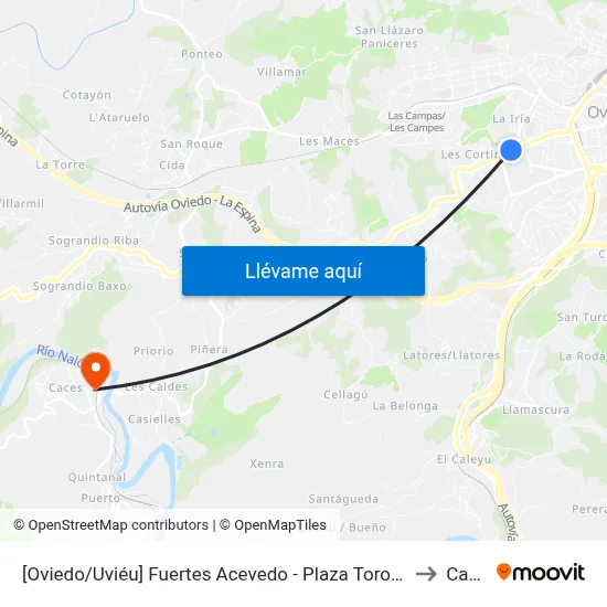[Oviedo/Uviéu]  Fuertes Acevedo - Plaza Toros [Cta 02062] to Caces map