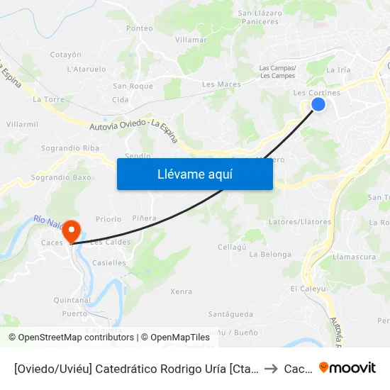 [Oviedo/Uviéu]  Catedrático Rodrigo Uría [Cta 02063] to Caces map