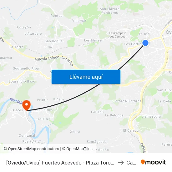 [Oviedo/Uviéu]  Fuertes Acevedo - Plaza Toros [Cta 02064] to Caces map