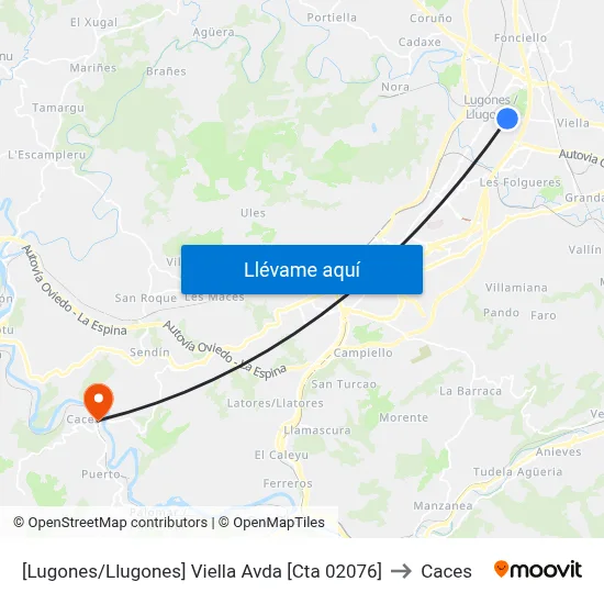 [Lugones/Llugones]  Viella Avda [Cta 02076] to Caces map