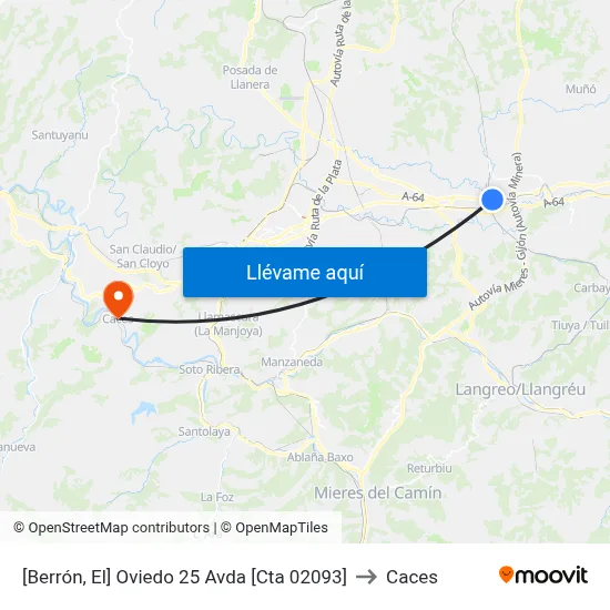[Berrón, El]  Oviedo 25 Avda [Cta 02093] to Caces map
