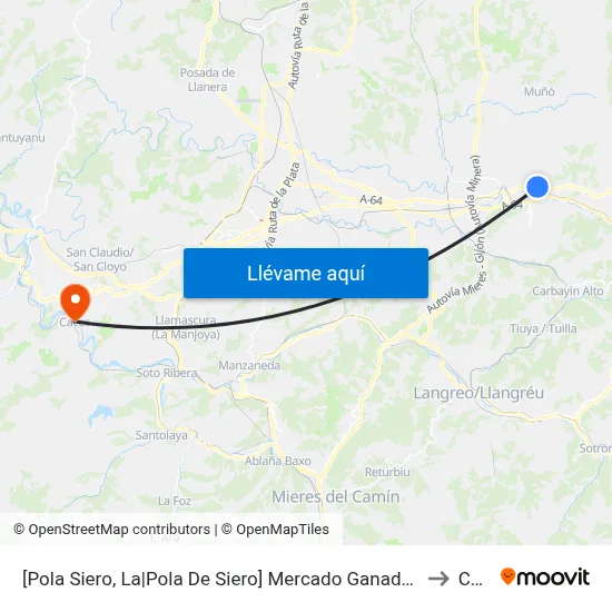 [Pola Siero, La|Pola De Siero]  Mercado Ganado - Venta La Uña [Cta 02139] to Caces map