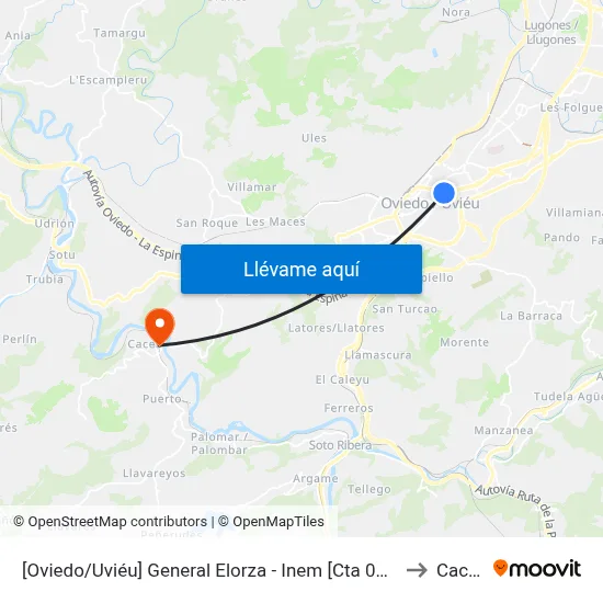 [Oviedo/Uviéu]  General Elorza - Inem [Cta 02287] to Caces map