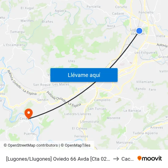 [Lugones/Llugones]  Oviedo 66 Avda [Cta 02292] to Caces map