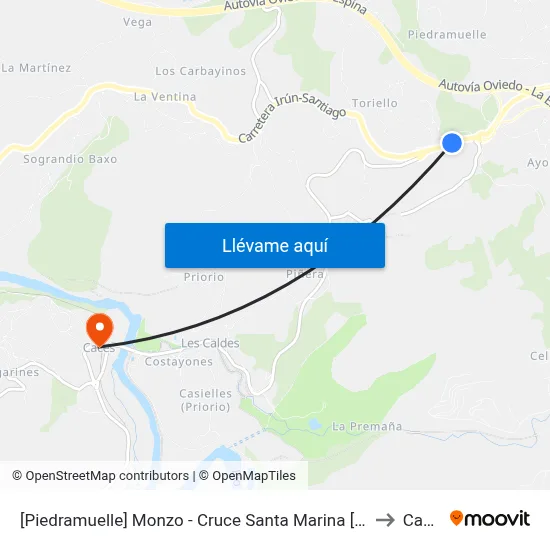 [Piedramuelle]  Monzo - Cruce Santa Marina [Cta 02596] to Caces map