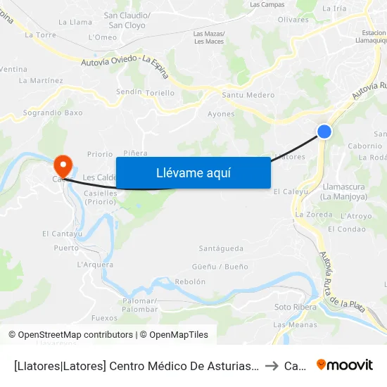 [Llatores|Latores]  Centro Médico De Asturias [Cta 02636] to Caces map