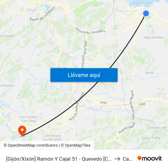 [Gijón/Xixón]  Ramón Y Cajal 51 - Quevedo [Cta 02850] to Caces map