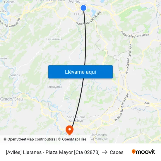 [Avilés]  Llaranes - Plaza Mayor [Cta 02873] to Caces map