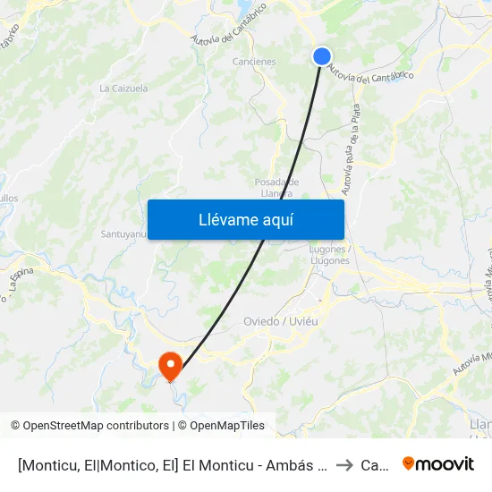 [Monticu, El|Montico, El]  El Monticu - Ambás [Cta 02938] to Caces map