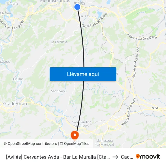 [Avilés]  Cervantes Avda - Bar La Muralla [Cta 03076] to Caces map
