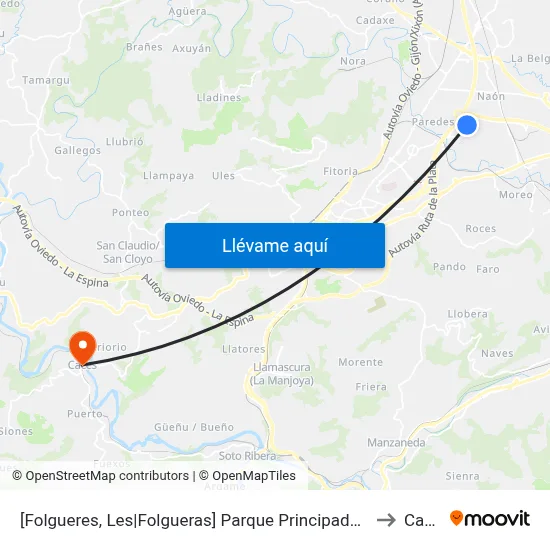 [Folgueres, Les|Folgueras]  Parque Principado [Cta 03483] to Caces map