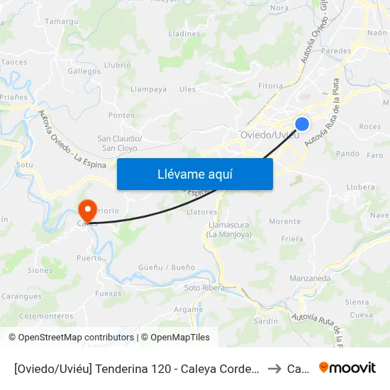 [Oviedo/Uviéu]  Tenderina 120 - Caleya Cordero [Cta 03611] to Caces map