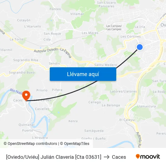 [Oviedo/Uviéu]  Julián Clavería [Cta 03631] to Caces map