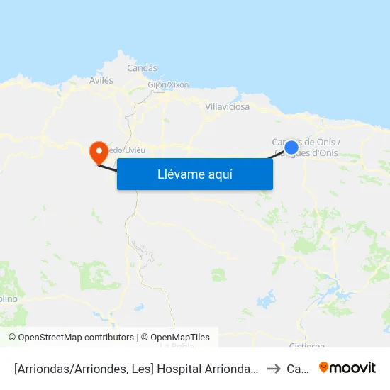 [Arriondas/Arriondes, Les]  Hospital Arriondas [Cta 03833] to Caces map