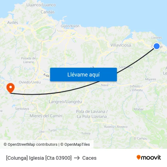 [Colunga]  Iglesia [Cta 03900] to Caces map