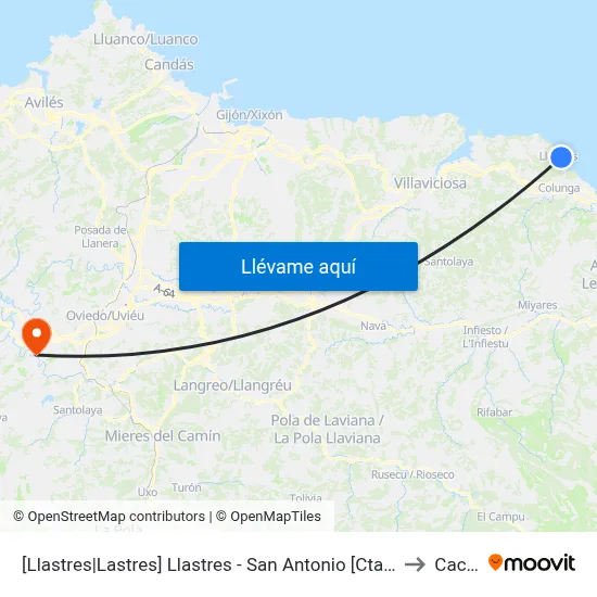 [Llastres|Lastres]  Llastres - San Antonio [Cta 03970] to Caces map