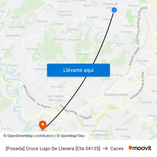 [Posada]  Cruce Lugo De Llanera [Cta 04135] to Caces map