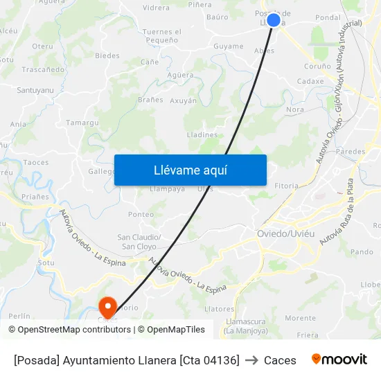 [Posada]  Ayuntamiento Llanera [Cta 04136] to Caces map