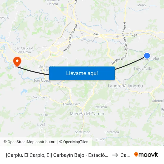[Carpiu, El|Carpio, El]  Carbayín Bajo - Estación [Cta 04296] to Caces map