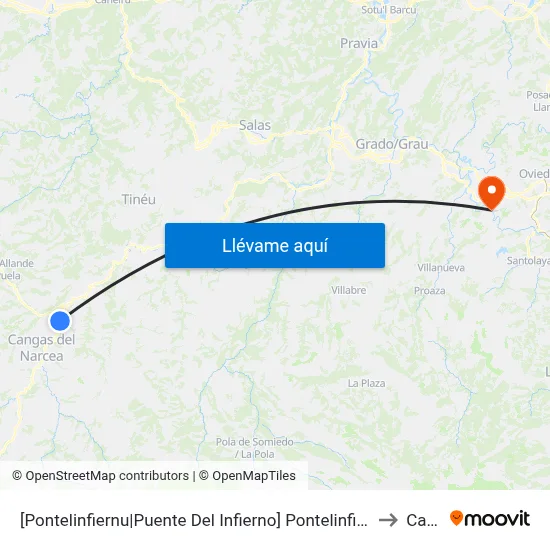 [Pontelinfiernu|Puente Del Infierno]  Pontelinfiernu [Cta 04653] to Caces map