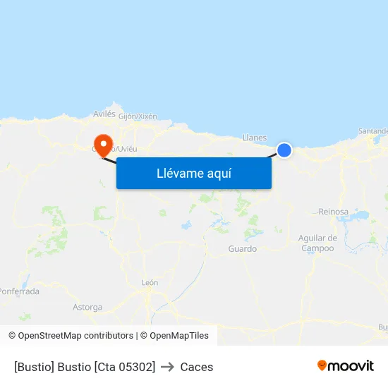 [Bustio]  Bustio [Cta 05302] to Caces map