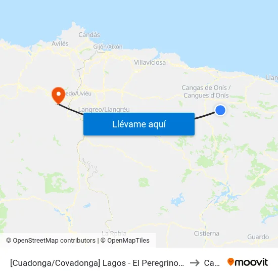 [Cuadonga/Covadonga]  Lagos - El Peregrino [Cta 21424] to Caces map