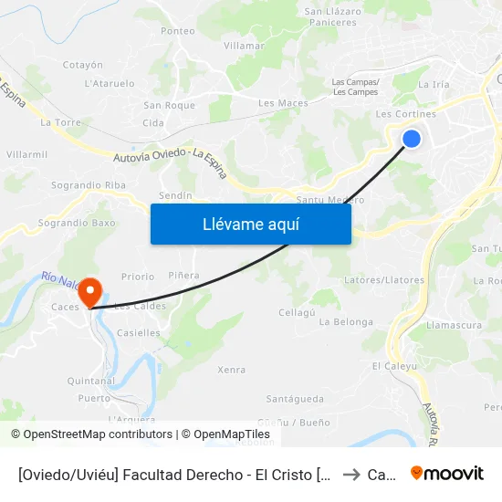 [Oviedo/Uviéu]  Facultad Derecho - El Cristo [Cta 05470] to Caces map