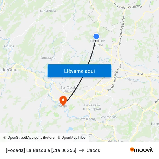 [Posada]  La Báscula [Cta 06255] to Caces map