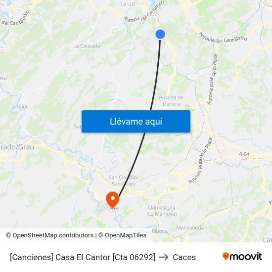 [Cancienes]  Casa El Cantor [Cta 06292] to Caces map