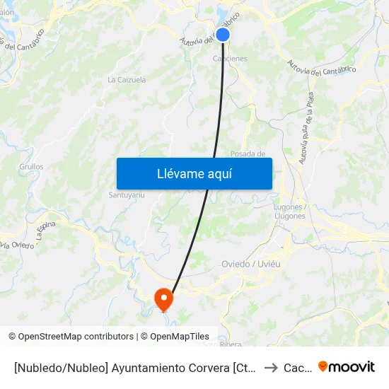 [Nubledo/Nubleo]  Ayuntamiento Corvera [Cta 06300] to Caces map