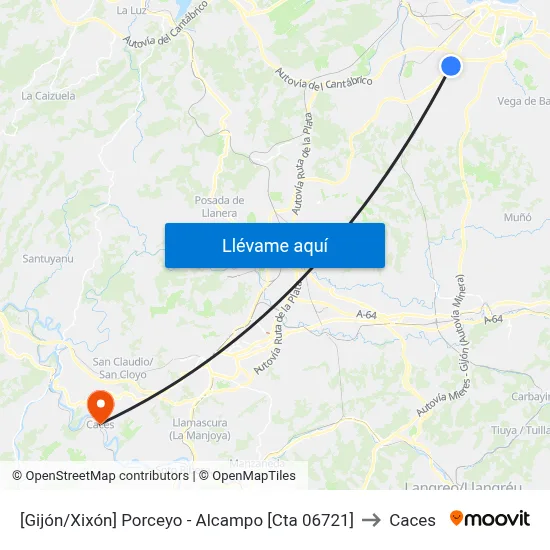 [Gijón/Xixón]  Porceyo - Alcampo [Cta 06721] to Caces map