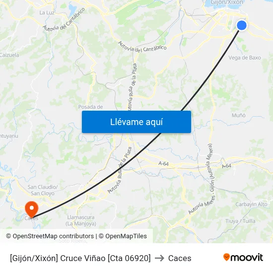 [Gijón/Xixón]  Cruce Viñao [Cta 06920] to Caces map