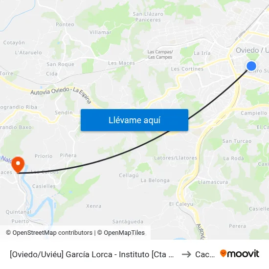 [Oviedo/Uviéu]  García Lorca - Instituto [Cta 07404] to Caces map