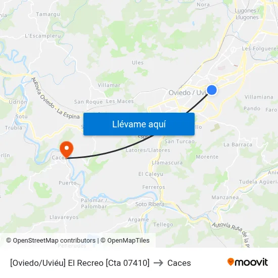 [Oviedo/Uviéu]  El Recreo [Cta 07410] to Caces map