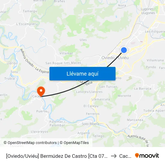 [Oviedo/Uviéu]  Bermúdez De Castro [Cta 07422] to Caces map