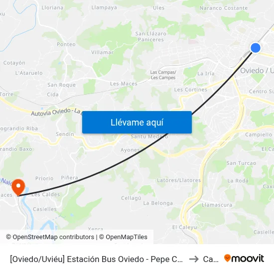 [Oviedo/Uviéu]  Estación Bus Oviedo - Pepe Cosmen [Cta 07426] to Caces map