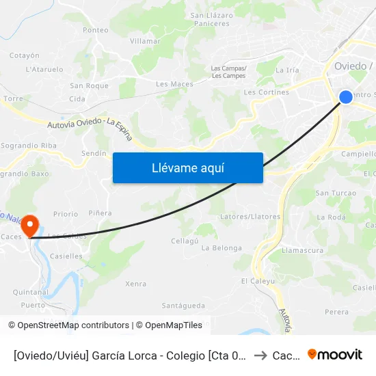 [Oviedo/Uviéu]  García Lorca - Colegio [Cta 07432] to Caces map