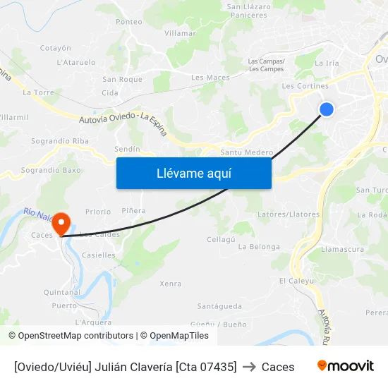 [Oviedo/Uviéu]  Julián Clavería [Cta 07435] to Caces map
