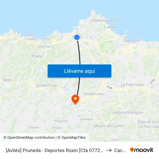 [Avilés]  Pruneda - Deportes Roxín [Cta 07726] to Caces map